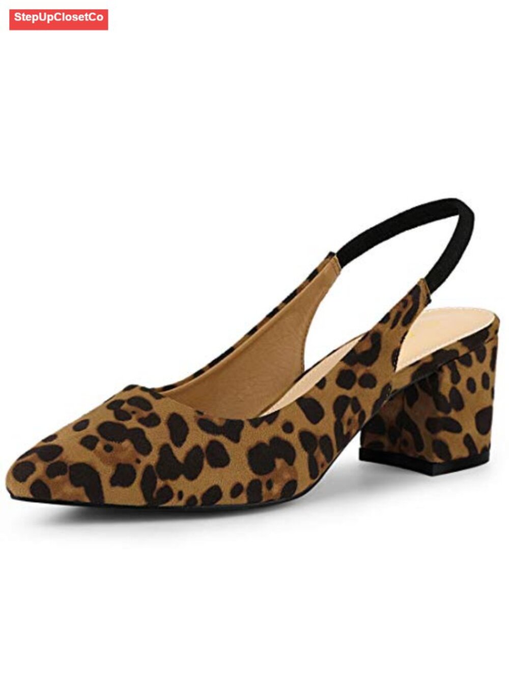 Pointed Toe Block Heel Slingback Pumps Faux Suede
